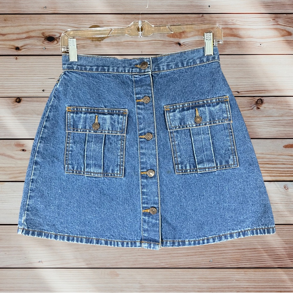 Vintage 90’s Womens Jordache Denim Button Fly Skirt size 7/8 Cute Retro vtg